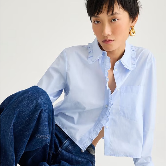 J Crew Ruffle trim button up shirt - Picture 3 of 6
